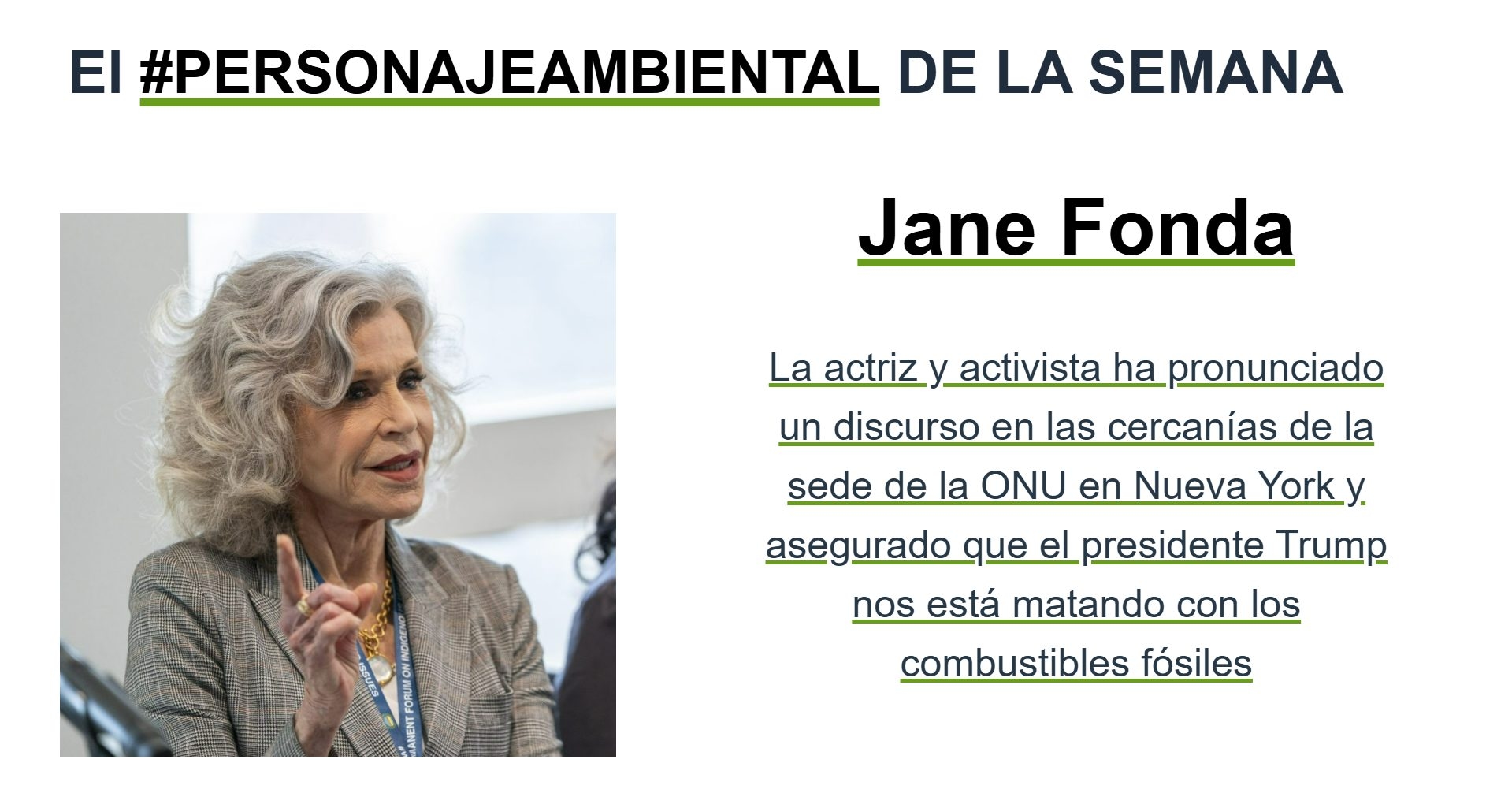 Jane Fonda, Sürdürülebilir Gezegen'de Haftanın #ÇevreselKarakteri