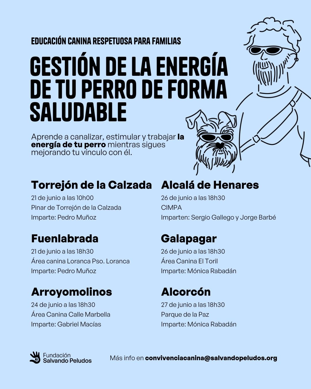 Salvando Peludos organiseert gratis workshops in gemeenten in Madrid om het achterlaten van honden te voorkomen.