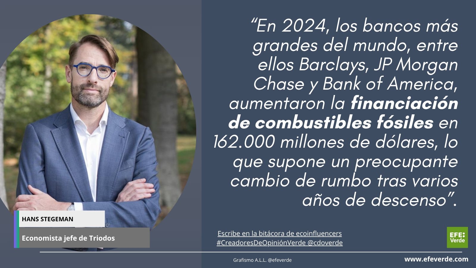 Triodos Bank's chief economist, Hans Stegeman, is Sustainable Planet's environmental figure of the week.